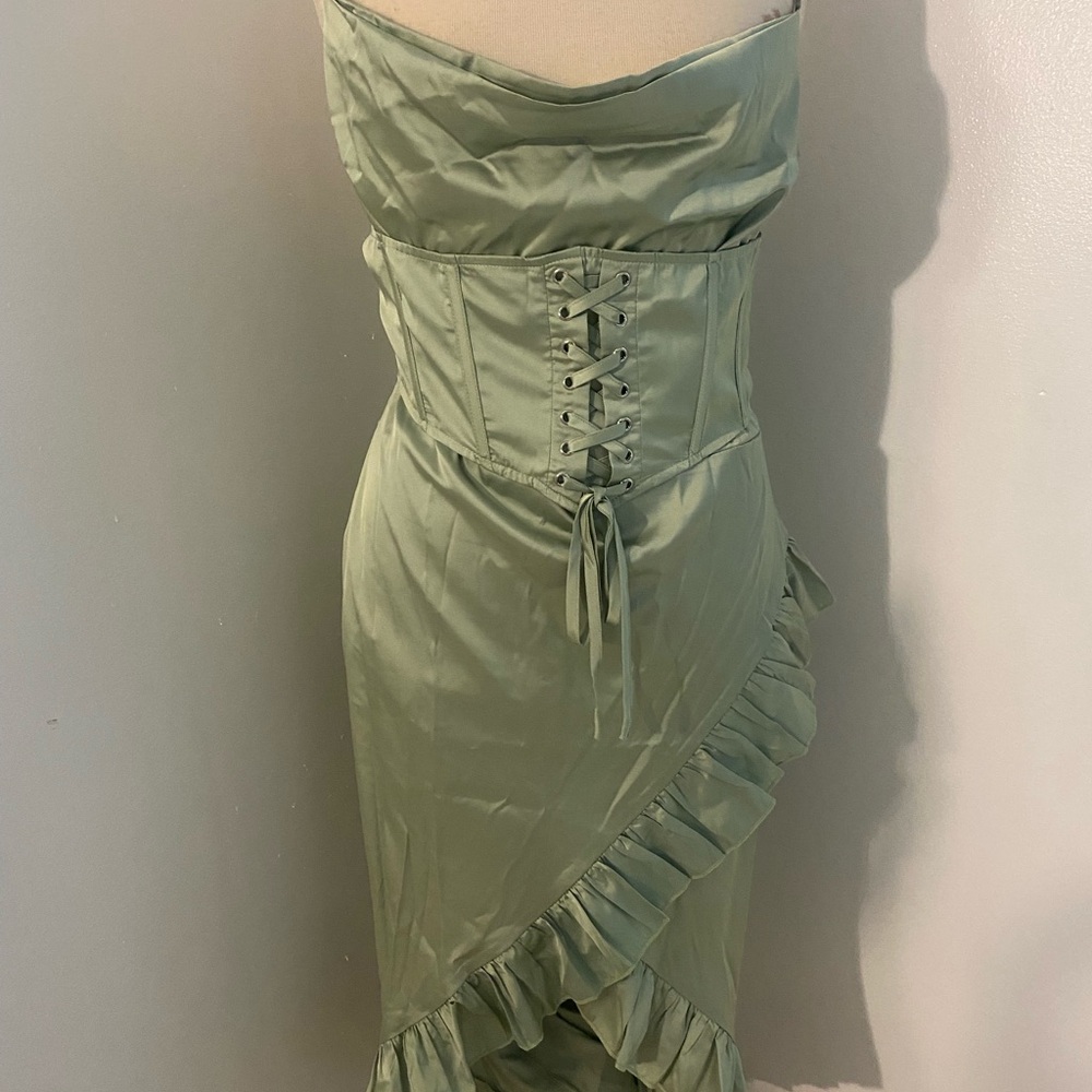 Fashion Nova Green Ruched Corset Dress